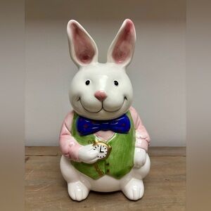 WHITE RABBIT Alice In Wonderland Vintage Bunny Cookie Jar Canister, Easter, 12in
